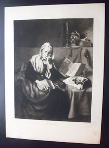 gravure ancienne de Nicolas Macs,D Mordan :la songeuse (musée Royal de Belgique) - Picture 1 of 6