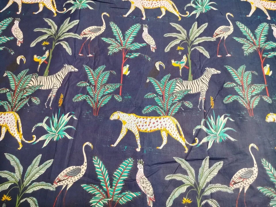 Tela artesanal de vestido floral 100 % algodón con estampado de bloques de mano indio para mujer 5 yardas Foto 1 de 4