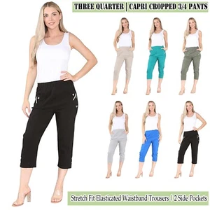 Womens Capri Trousers Ladies Three Quarter Soft 3/4 Cropped Pants Summer Shorts - Picture 1 of 42