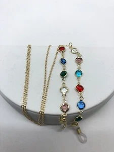 Goldfarbene Kette Mehrfarbig Glas Lünetten Brillenhalter Schlüsselband 29" - Bild 1 von 3