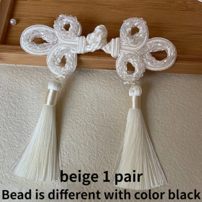 1 Pair Chinese Knot Frog Button with Tassel Beaded Sewing Closure Fastener Retro - Image 1 of 4