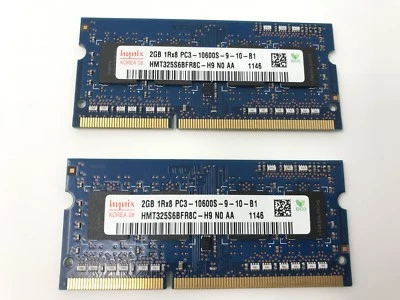 Hynix 2GB 1Rx8 PC3-10600S-9-10-B1 HMT325S6BFR8C-H9 RAM for Laptops Set of 2 - Image 1 of 2