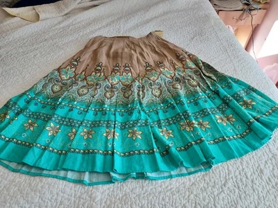 NUEVA Falda Coldwater Creek Boho Talla Pequeña Mezcla de Lino con Lentejuelas Hasta el Tobillo Foto 1 de 4