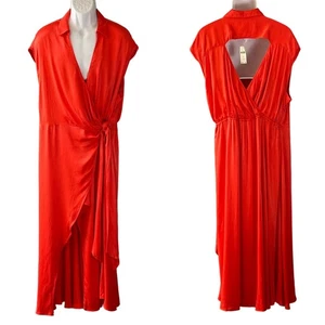 Anthropologie Maeve Satin Viscose Wrap Midi with Keyhole Back Size 3X - Picture 1 of 11