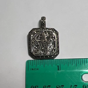 Sterling Silver A925 Marcasite Initial N Pendant Enhancer Thailand - Picture 1 of 14