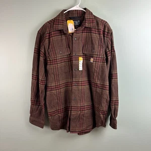 NEW Carhartt Shirt Mens Med Brown Flannel Long Sleeve Plaid Button Shirt TW4451 - Picture 1 of 14