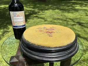 Antique Victorian Needlepoint Round Footstool - Picture 1 of 4