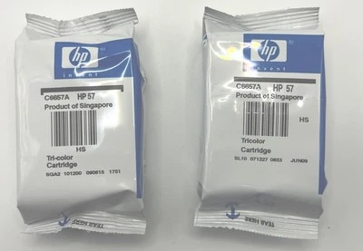 Dos Cartuchos de Tinta HP 57 Tricolor Genuinos Originales Nuevos Bolsa Sellada Sin Caja Foto 1 de 2