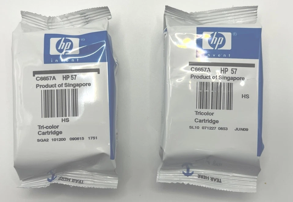 Two HP 57 Tri-Color Ink Cartridges Genuine Original New Sealed Bag No Box - Image 1 of 2