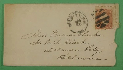 DR WHO 1860s FANCY CANCEL GEOMETRIC NY TO DELAWARE CITY DE R13008 - Image 1 of 2