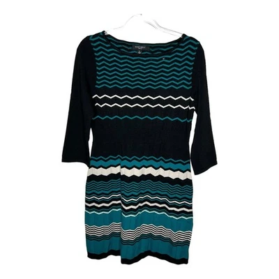 Nine West Sweater Dress Womens Large Geometric Knit Zig Zag Print Career Stretch - Image 1 of 4