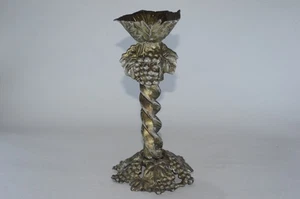 Vintage Ornate Brass Candle Holder Engraved Grape Leaf & Vine Design Decoration - Picture 1 of 10