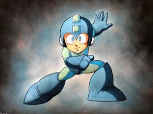 Nintendo Mega Man Rock Man Videospiel Schwarz Samt Ölgemälde Kunst - Bild 1 von 3