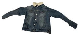 Love Tree Denim Women Size Large Crop Sherpa Lined Denim Zip Up Jacket - Picture 1 of 15