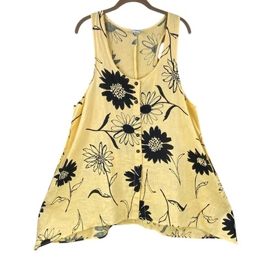 Habitat Floral 100% Linen Tank Tunic Size L Yellow Black Summer Beach Resort - Image 1 of 4