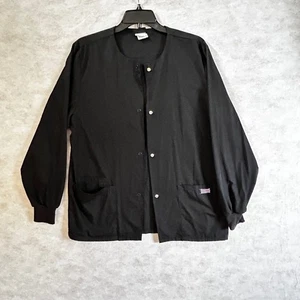 Cherokee Workwear Scrubs Button Front Jacket XS Black Authentic - Picture 1 of 5