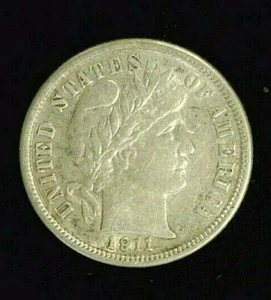 1911-D BARBER SILVER DIME AU EDUCED 6/13/25 (8277) - Picture 1 of 2
