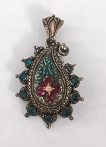 Barbara Bixby Sterlingsilber 18 K Gold Multi-Edelstein Paisley Anhänger Verstärker - Bild 1 von 4