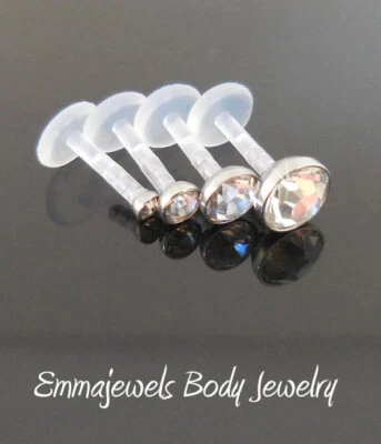 Bioplástico 6mm-8mm Triple Adelante Cartílago Tragus Hélice Transparente Circonita cúbica 1/4" 16g Perno Foto 1 de 3