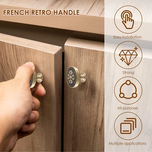 2Pcs Brass Closet Knobs Round Cabinet Door Knobs Single Hole Flower Decor teymn - Picture 1 of 11