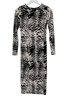 Topshop Midi обтяжку платье размер 4 животных печать бежевый черный L/S эластичной новый с Ярлыками - Изображение 1 из 4