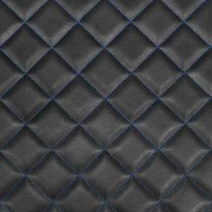 Box Quilted Vinyl Foam Leatherette Fabric Material - BLUE STITCHES - Picture 1 of 1
