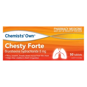 Chemists' Own Chesty Forte 50 Tablets Thins Loosens Mucus Chest Congestion - Picture 1 of 1