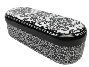 Brighton Eyeglasses Sunglasses Glasses Case Metal Tin Damask Black White Scrolls - Picture 1 of 8