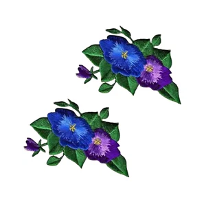 Blau & Lila Stiefmütterchen (2er Pack) Bügelbild Blumen Patch - Bild 1 von 4