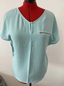 NEXT LADIES MINT GREEN & GREY SILKY TOP CAP SLEEVES - UK 12 BNWOT £26 - Picture 1 of 5