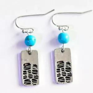 Cute New Silver Plated Turquoise Bead Artsy Charm Hook Dangle Drop Earrings - Picture 1 of 4