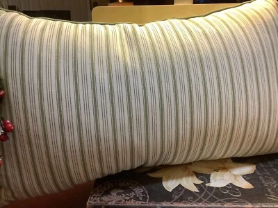 Almohada rectangular grande ~ verde/blanco ~ ticking/rayas ~ 23” x 13” ~ espalda blanca sólida ~ BONITA Foto 1 de 4