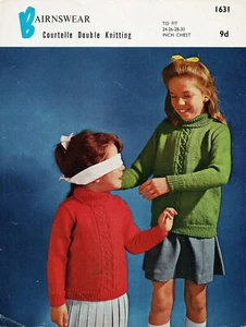 ~Vintage 1960s Bairnswear Knitting Pattern For Cable & Bobble Jumper ~ 24" ~ 30" - Picture 1 of 1