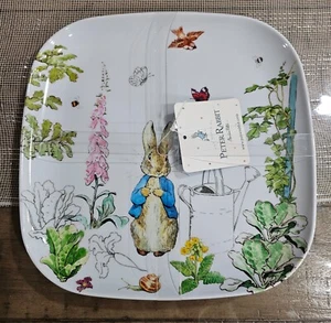 Peter Rabbit Set of 4 Square Melamine Plates Spring Garden Easter 10" D - Picture 1 of 3