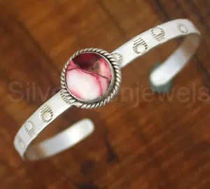 Natural Pink Turquoise, Bangle Bracelet Handmade Design 925 sterling Silver - Picture 1 of 4