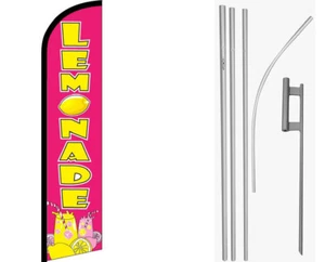 Lemonade Pink / Yellow Windless Banner Flag & 16ft Flagpole Kit /Ground - Picture 1 of 1