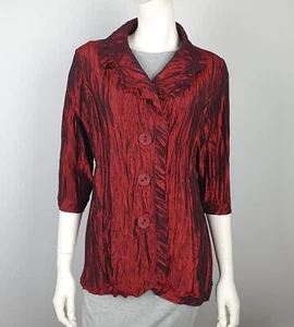 Chaqueta plisada arrugada roja Lilia talla L, 14 cuello mangas 3/4 botones mujer - Imagen 1 de 14