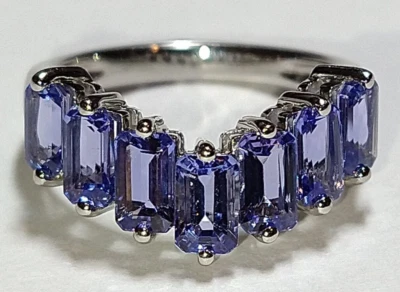 Anillo Chevron Apilable Platino Sólido Tanzanita Natural 5.1 gramos pt950 *GIA Foto 1 de 4