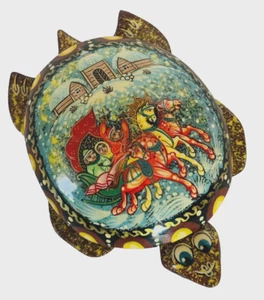 Signed Palekh Russian Lacquer Box Turtle Handmade Hand Painted R3-8 (6) - Picture 1 of 6