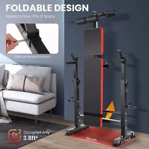 600lbs Adjustable Folding Weight Bench Set w/Removable Foot Catch, Squat Rack A+ - Picture 1 of 11