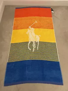 Polo Ralph Lauren Pony Logo Bath Beach Towel Yellow Multi 100% Cotton - Picture 1 of 6