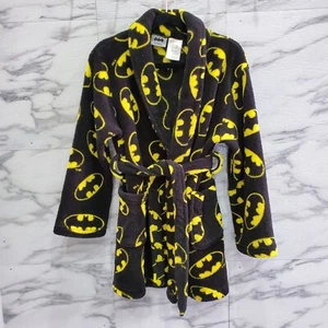 Batman Boys Bath Robe Size 7 Black Yellow Flame Resistant Soft Polyester Pockets - Picture 1 of 10