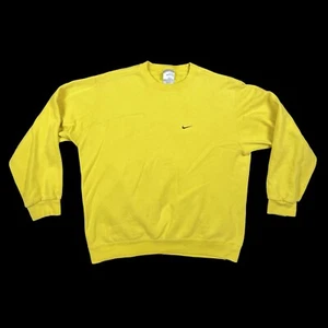 Vintage Y2K Nike Sweatshirt Mens Large Yellow Crewneck Gray Tag Swoosh Logo RARE - Picture 1 of 10