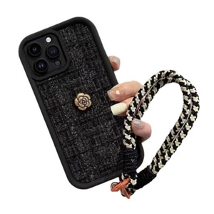 Simple Black Knitted iPhone Case with Camellia Flower - Fashionable & Matching A - Picture 1 of 6