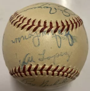 1954 CLEVELAND INDIANS Team Signed Auto Baseball BOB FELLER AL ROSEN LOPEZ - Picture 1 of 7
