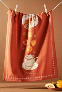 Anthropologie Give Thanks Eat Pie Pumpkin Chai Geschirrtuch Neu mit Etikett - Bild 1 von 9
