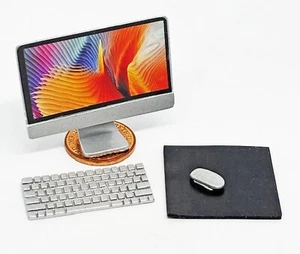 Dolls House Non Working Silver Desk Top Computer Mac 1:12 Scale Miniature tumdee - Picture 1 of 6