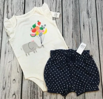 Baby Gap Girls 6-12 Months Elephant Shirt & Polka Dot Shorts Outfit. Nwt
