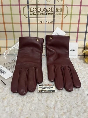 Guantes técnicos Coach de cuero de oveja esculpida 76014 vino nuevos con etiquetas Foto 1 de 4