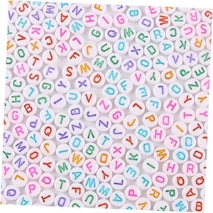 Acrylic Letter Beads Alphabet Colorful 4×7mm(Round) Colorful Letter White Beads - Picture 1 of 8